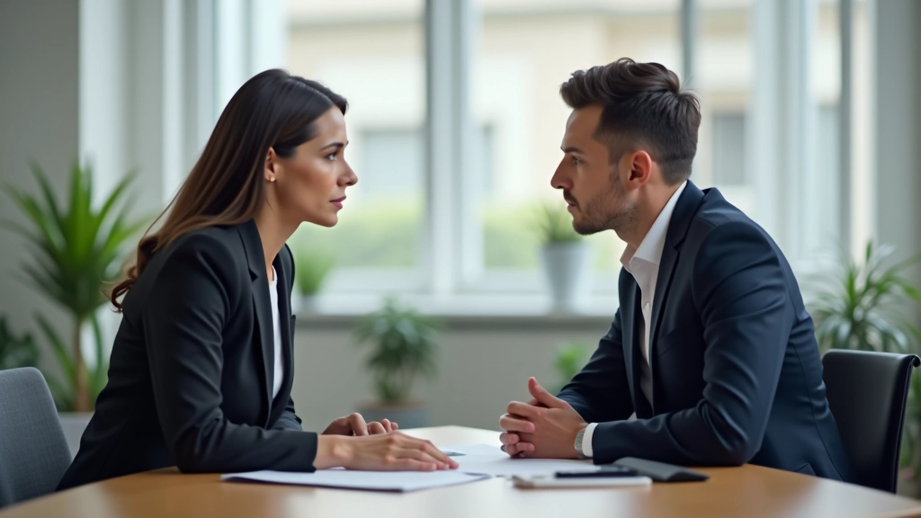 Due professionisti che si confrontano in modo rispettoso e calmo in un ambiente di lavoro sereno