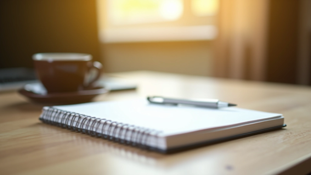 Notebook aperto con appunti sulla comunicazione, penna e caffè su scrivania in legno naturale, luce calda e soft, studio pulito