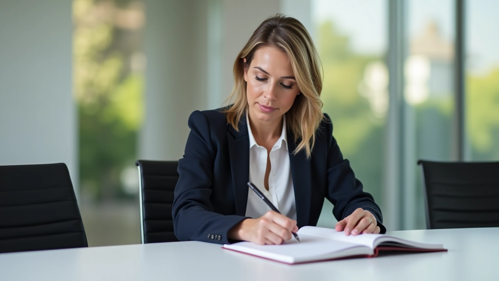 Persona che scrive chiaramente i propri obiettivi e richieste in un notebook durante una riunione